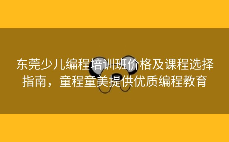 东莞少儿编程培训班价格及课程选择指南，童程童美提供优质编程教育