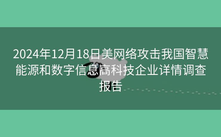 2024年12月18日美网络攻击我国智慧能源和数字信息高科技企业详情调查报告